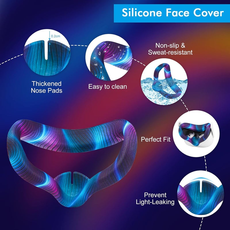 Relohas Accessories for Oculus Quest 2, VR Accessory Set for Meta Quest 2, Include Controller Grip Leather Cover, VR Shell Cover, Face Cover, The Best Gifts for Christmas and Halloween(Aurora Blue) - Image 3